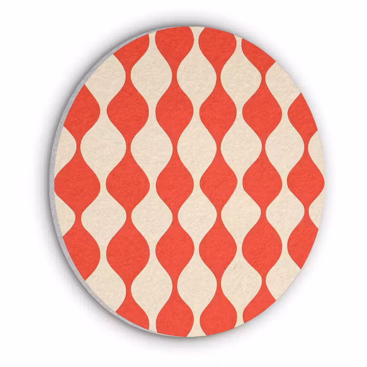 Golvend patroon - Retro - Rood - Beige Akoestische PET Vilt - Rond klein 838 -3d