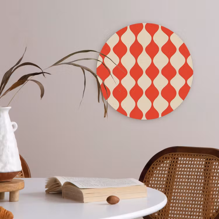 Golvend patroon - Retro - Rood - Beige Akoestische PET Vilt - Rond klein 838 -sfeer3