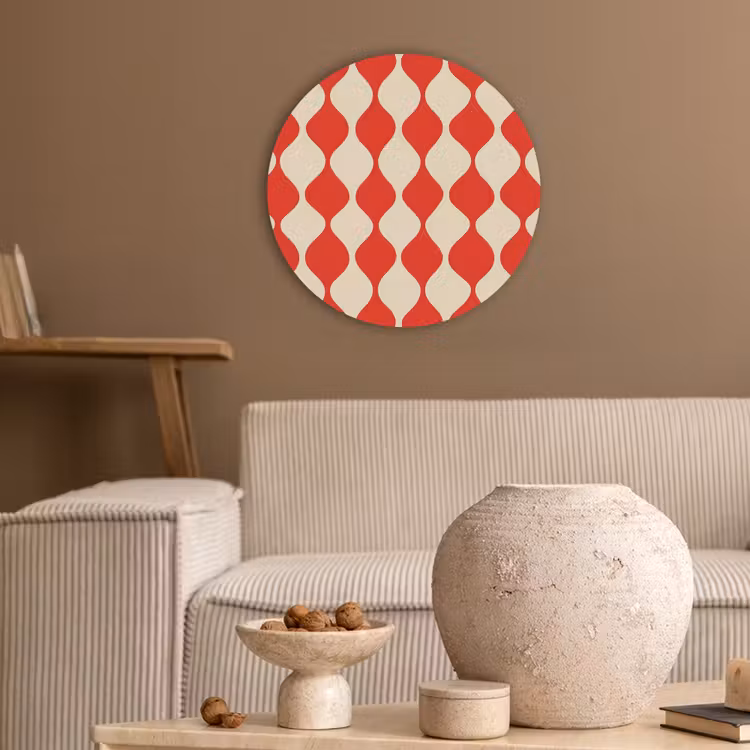 Golvend patroon - Retro - Rood - Beige Akoestische PET Vilt - Rond klein 838 -sfeer1