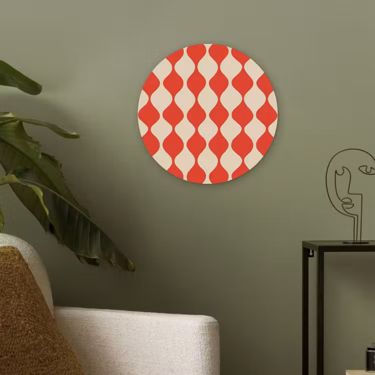 Golvend patroon - Retro - Rood - Beige Akoestische PET Vilt - Rond klein 838 -sfeer2