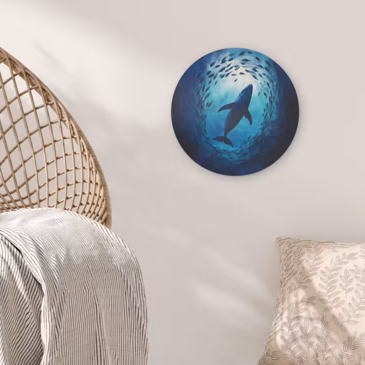 Walvis - Vissen - Donkerblauw Akoestische PET Vilt - Rond klein -sfeer4