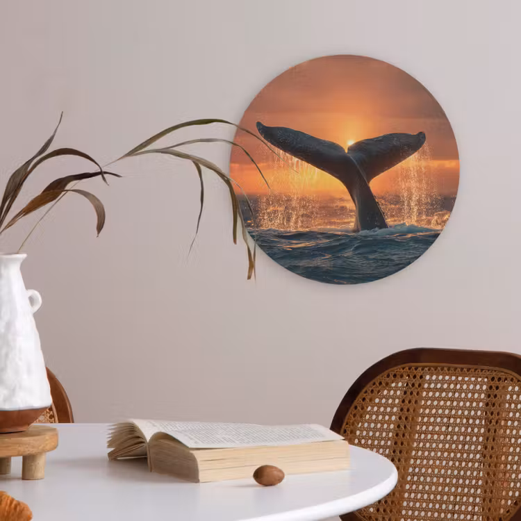 Walvis staart - Water - Zonsondergang Akoestische PET Vilt - Rond klein -sfeer3