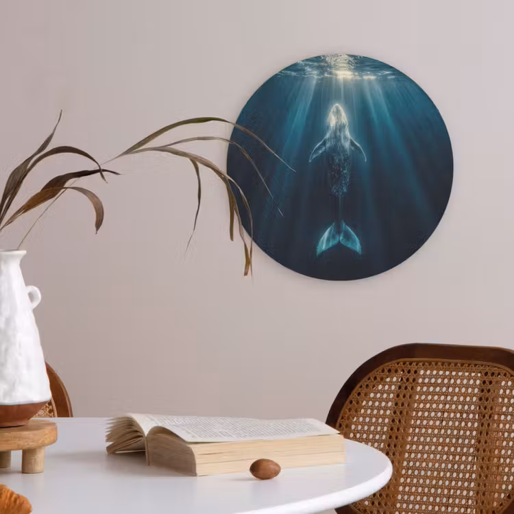 Walvis - Water - Zonnestralen - Blauw Akoestische PET Vilt - Rond klein -sfeer3