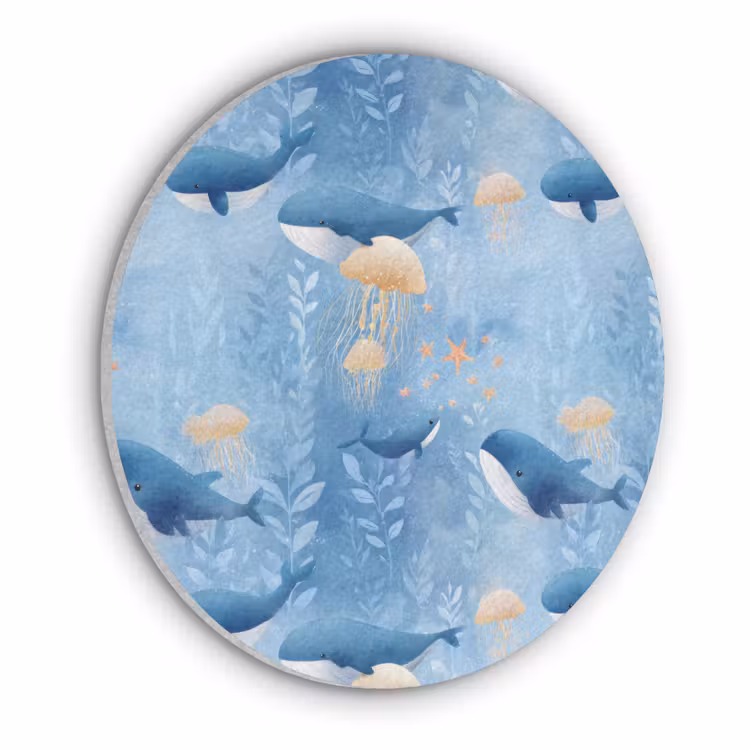 Walvissen - Oceaan - Blauw Akoestische PET Vilt - Rond klein 838 -3d