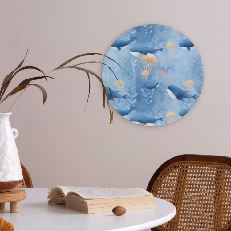Walvissen - Oceaan - Blauw Akoestische PET Vilt - Rond klein 838 -sfeer3