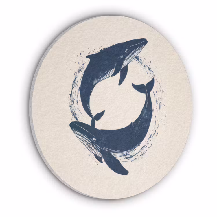 Walvissen - Spetters - Cirkel - Donkerblauw Akoestische PET Vilt - Rond klein -3d