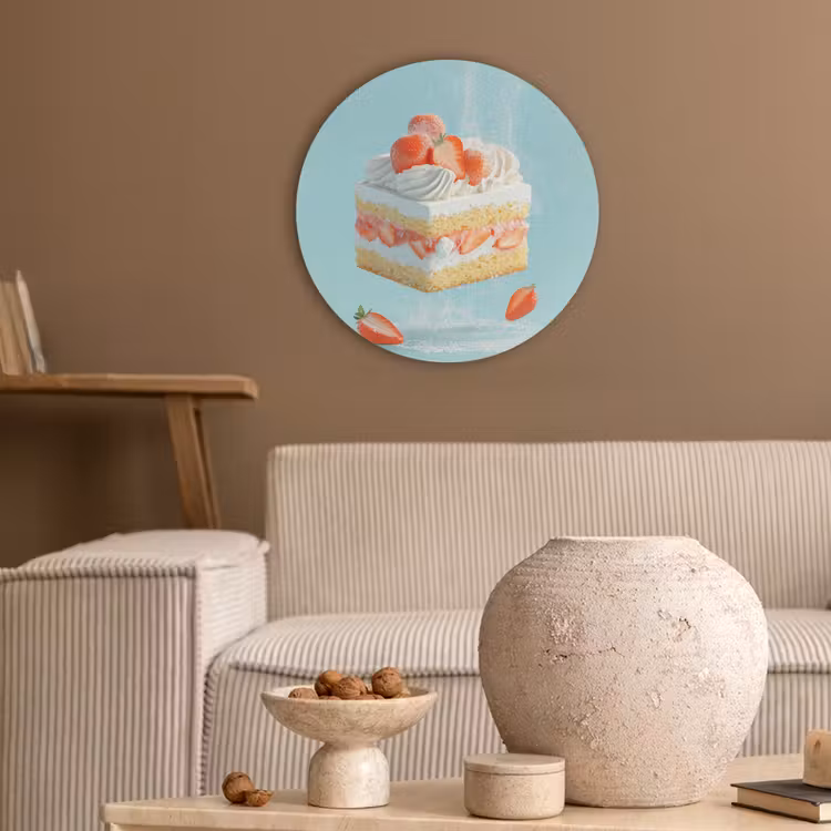 Slagroom - Taart - Blauw - Eten Akoestische PET Vilt - Rond klein -sfeer1