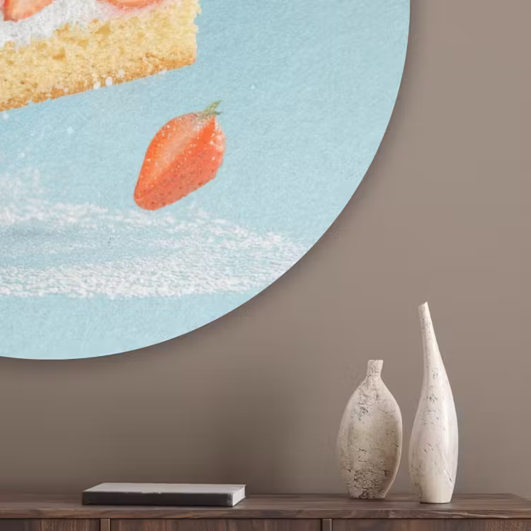 Slagroom - Taart - Blauw - Eten Akoestische PET Vilt - Rond klein -sfeer5_closeup