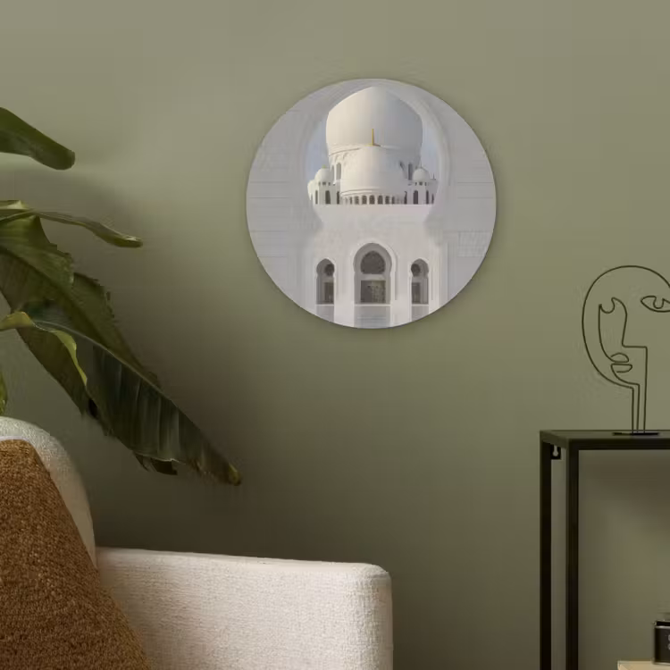 Witte koepel - Gouden Details - Moskee Akoestische PET Vilt - Rond klein -sfeer2
