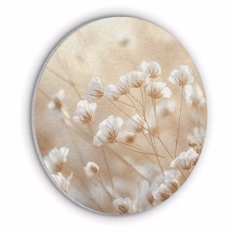 Wilde - Bloemen - Wit Akoestische PET Vilt - Rond klein -3d