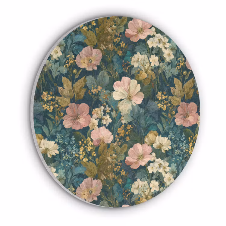 Wilde bloemen - Botanisch - Patroon - Roze - Romantisch Akoestische PET Vilt - Rond klein 838 -3d