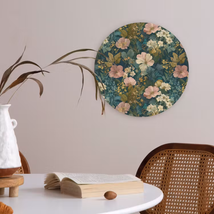 Wilde bloemen - Botanisch - Patroon - Roze - Romantisch Akoestische PET Vilt - Rond klein 838 -sfeer3