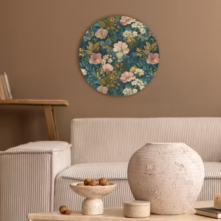Wilde bloemen - Botanisch - Patroon - Roze - Romantisch Akoestische PET Vilt - Rond klein 838 -sfeer1