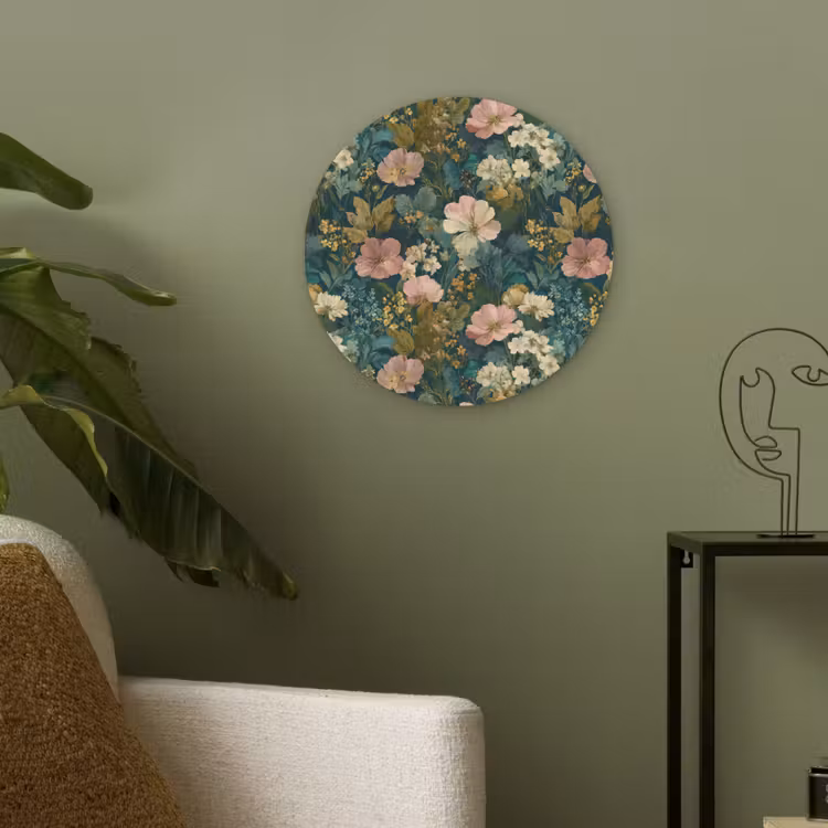 Wilde bloemen - Botanisch - Patroon - Roze - Romantisch Akoestische PET Vilt - Rond klein 838 -sfeer2