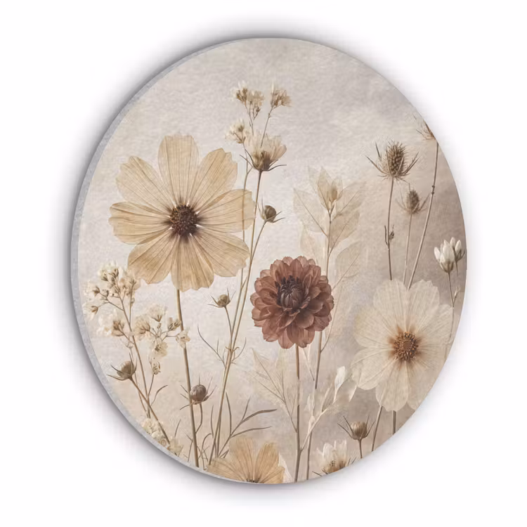 Wilde bloemen - Botanisch - Vintage - Natuur - Rustiek Akoestische PET Vilt - Rond klein -3d