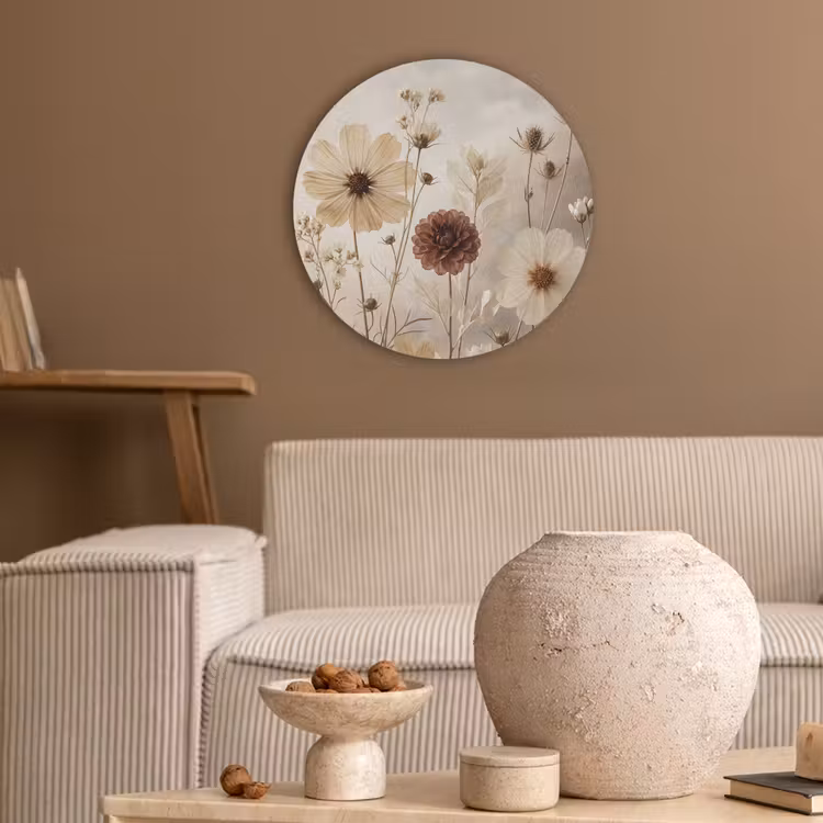Wilde bloemen - Botanisch - Vintage - Natuur - Rustiek Akoestische PET Vilt - Rond klein -sfeer1
