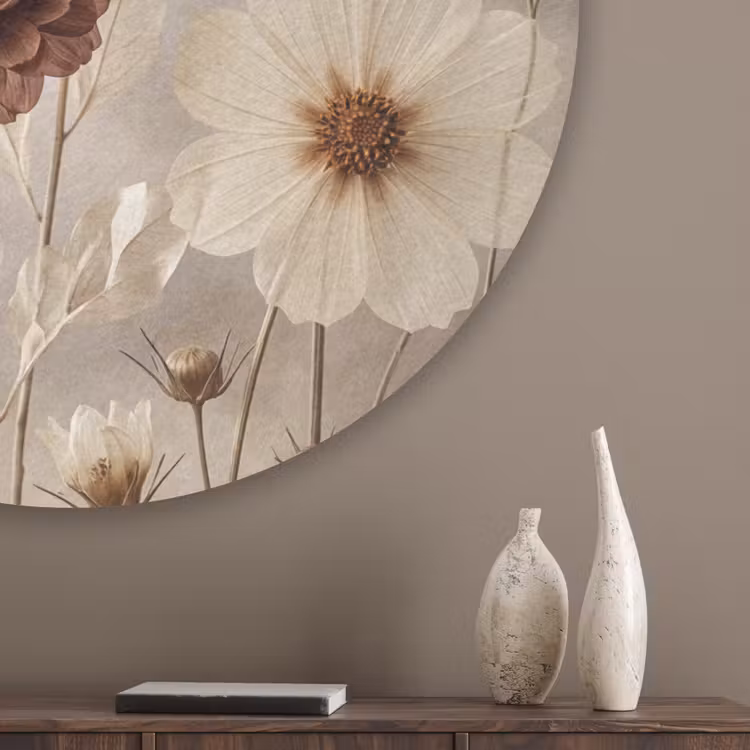 Wilde bloemen - Botanisch - Vintage - Natuur - Rustiek Akoestische PET Vilt - Rond klein -sfeer5_closeup