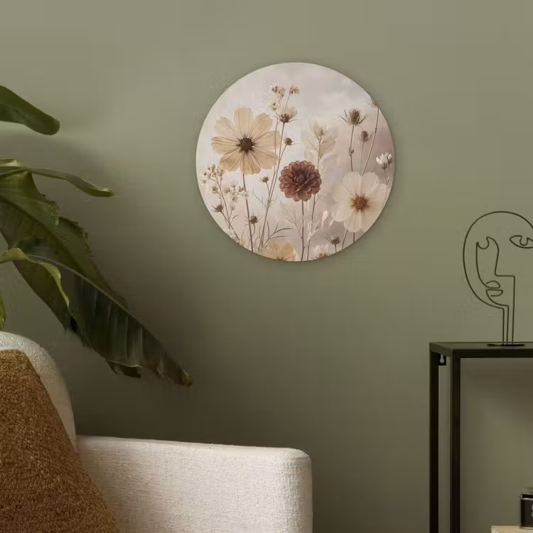 Wilde bloemen - Botanisch - Vintage - Natuur - Rustiek Akoestische PET Vilt - Rond klein -sfeer2