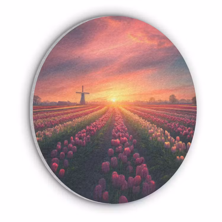 Windmolen - Zonsondergang - Landschap Akoestische PET Vilt - Rond klein -3d