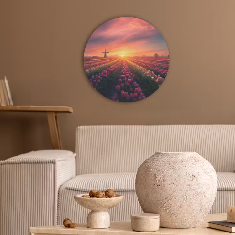 Windmolen - Zonsondergang - Landschap Akoestische PET Vilt - Rond klein -sfeer1