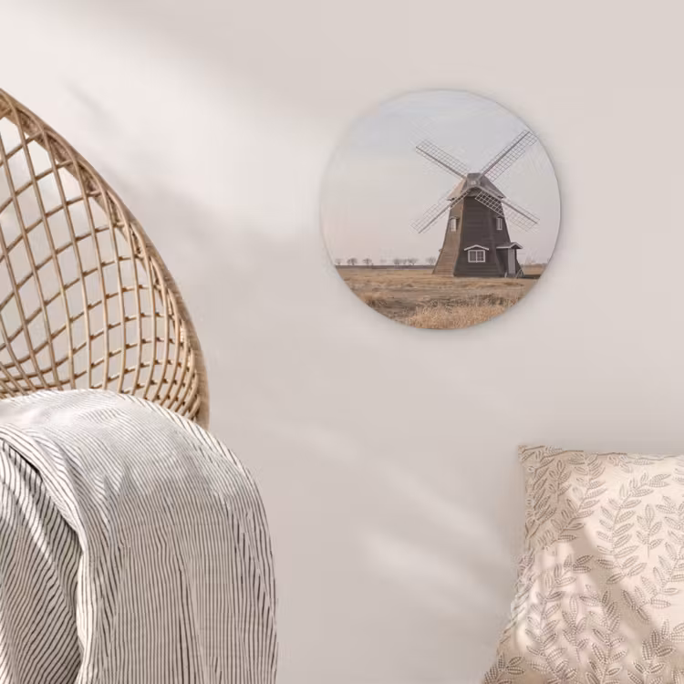 Windmolens - Landschap - Veld Akoestische PET Vilt - Rond klein -sfeer4