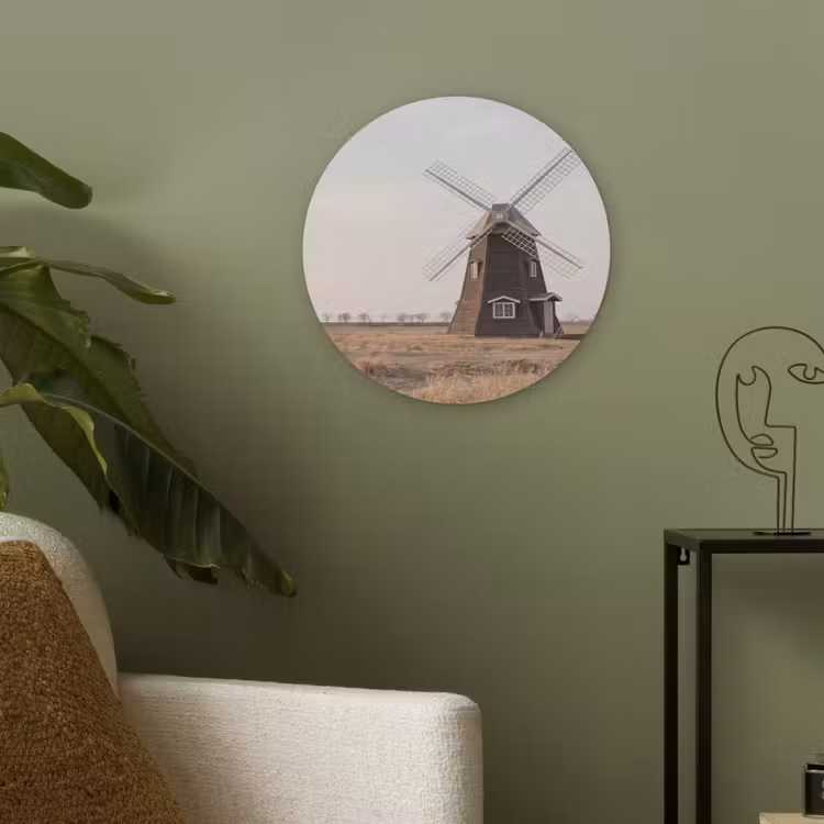 Windmolens - Landschap - Veld Akoestische PET Vilt - Rond klein -sfeer2