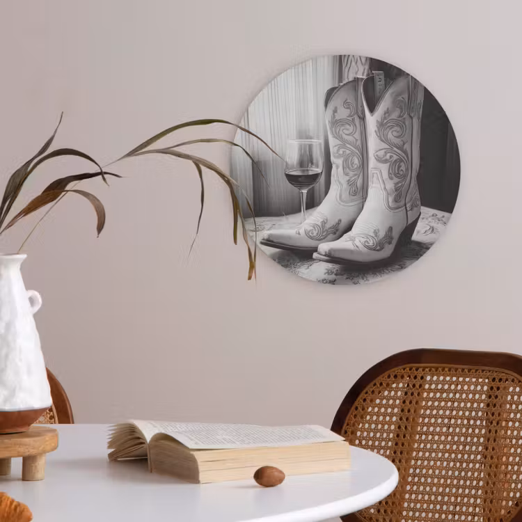Wijn - Cowboylaarzen - Raamlicht - Wit Akoestische PET Vilt - Rond klein -sfeer3