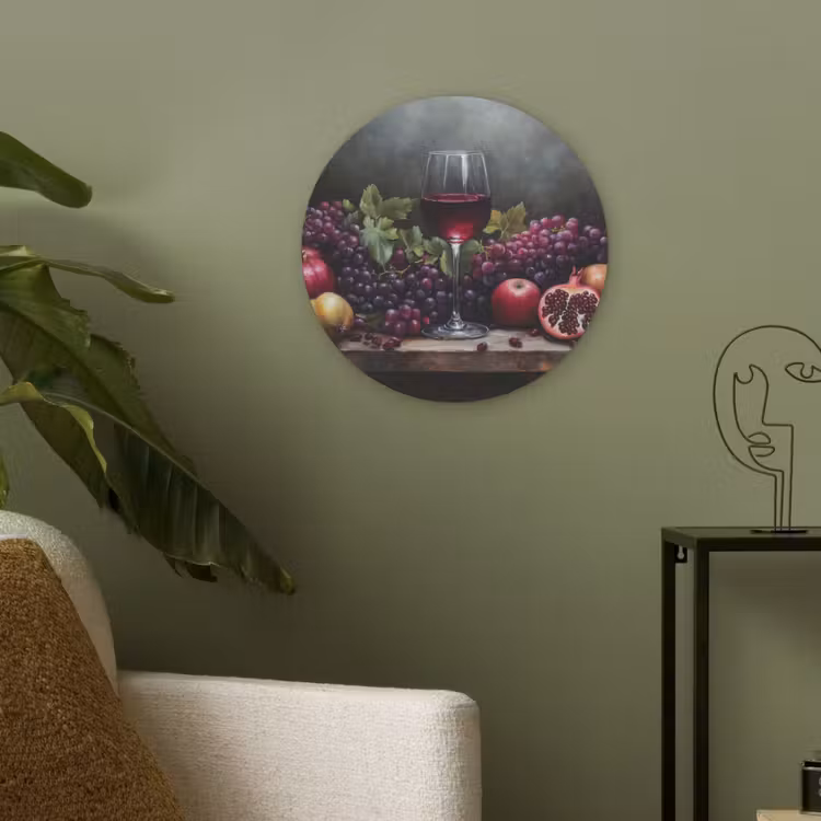 Wijn - Fruit - Stilleven Akoestische PET Vilt - Rond klein -sfeer2