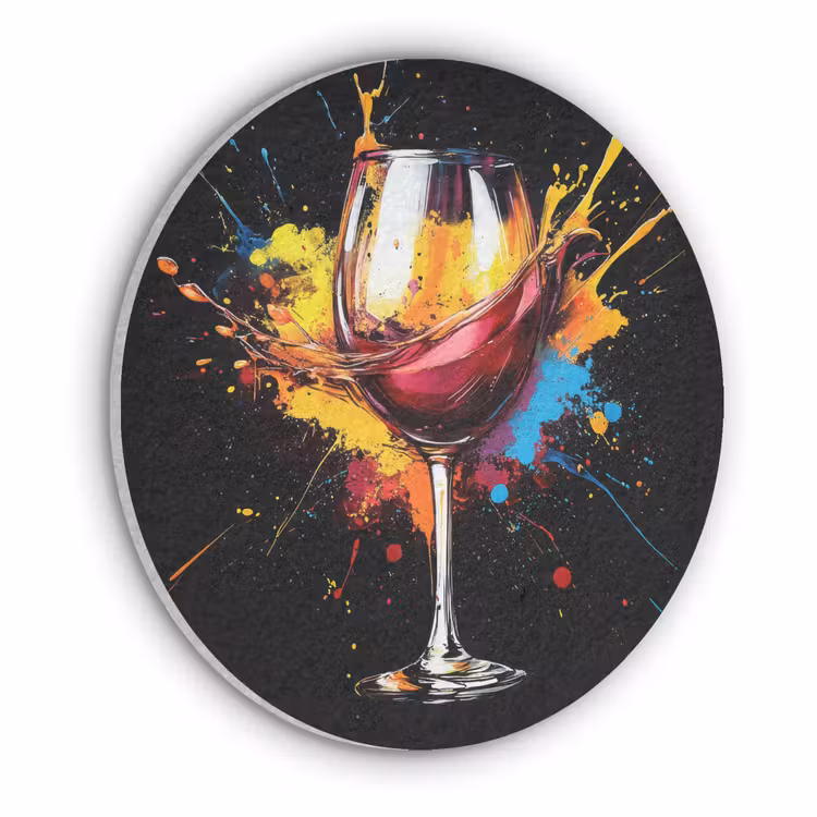 Wijn - Glas - Graffiti - Borrel - Rood - Verf Akoestische PET Vilt - Rond klein -3d