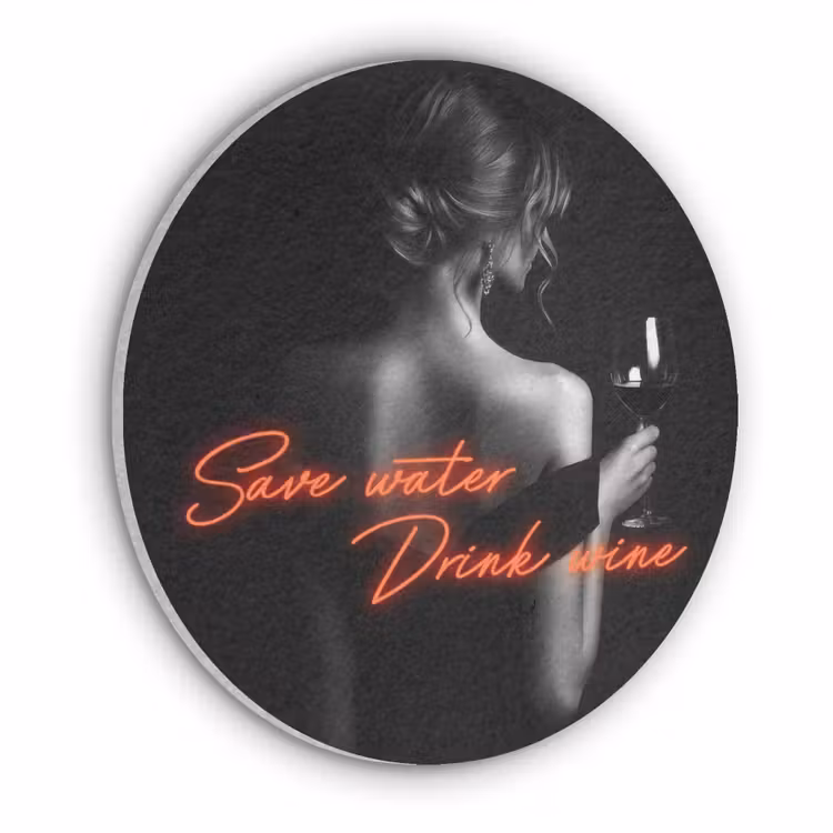 Wijn - Vrouw - Neon - Quote Akoestische PET Vilt - Rond klein -3d