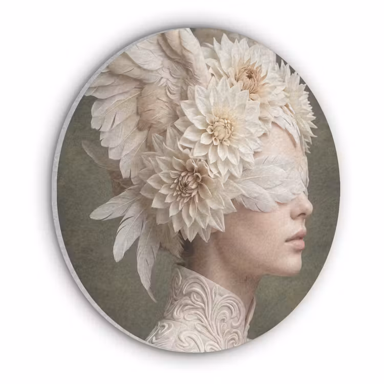 Vleugels - Vrouw - Wit Akoestische PET Vilt - Rond klein -3d