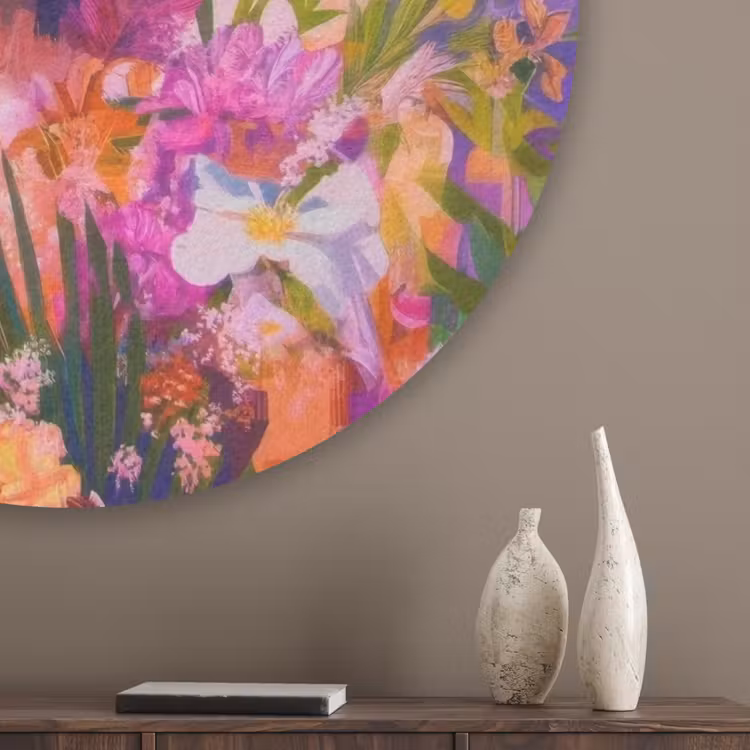 Vrouw - Abstract - Cirkel - Bloemen Akoestische PET Vilt - Rond klein -sfeer5_closeup