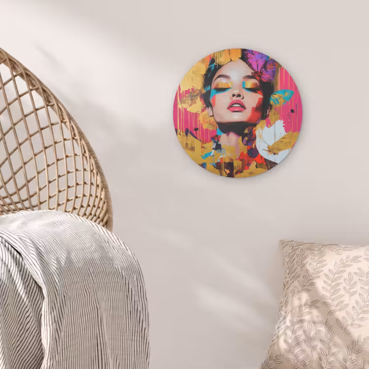 Vrouw - Abstract - Kleurrijk Akoestische PET Vilt - Rond klein -sfeer4