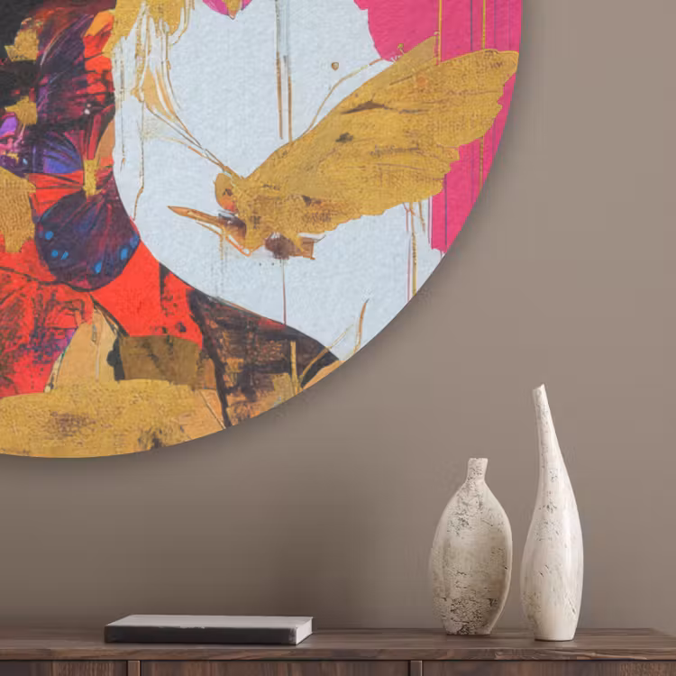 Vrouw - Abstract - Kleurrijk Akoestische PET Vilt - Rond klein -sfeer5_closeup