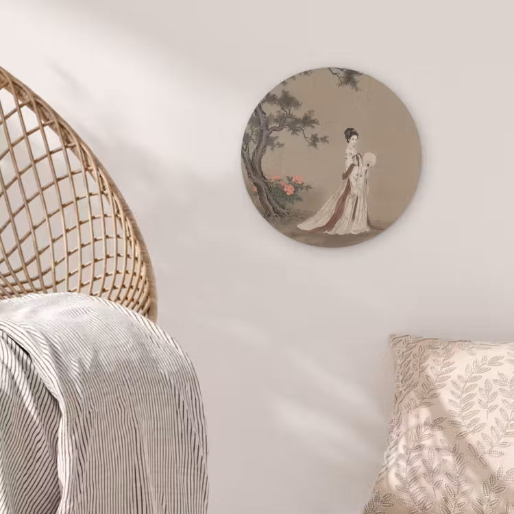 Vrouw - Azië - Kunst - Beige Akoestische PET Vilt - Rond klein -sfeer4