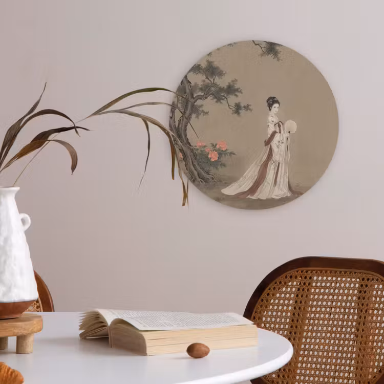 Vrouw - Azië - Kunst - Beige Akoestische PET Vilt - Rond klein -sfeer3