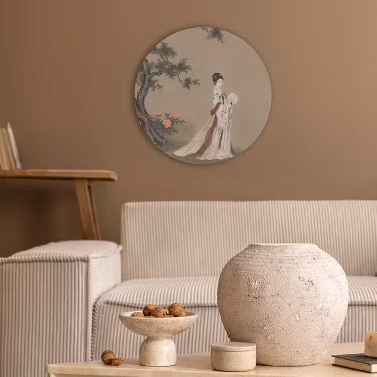 Vrouw - Azië - Kunst - Beige Akoestische PET Vilt - Rond klein -sfeer1