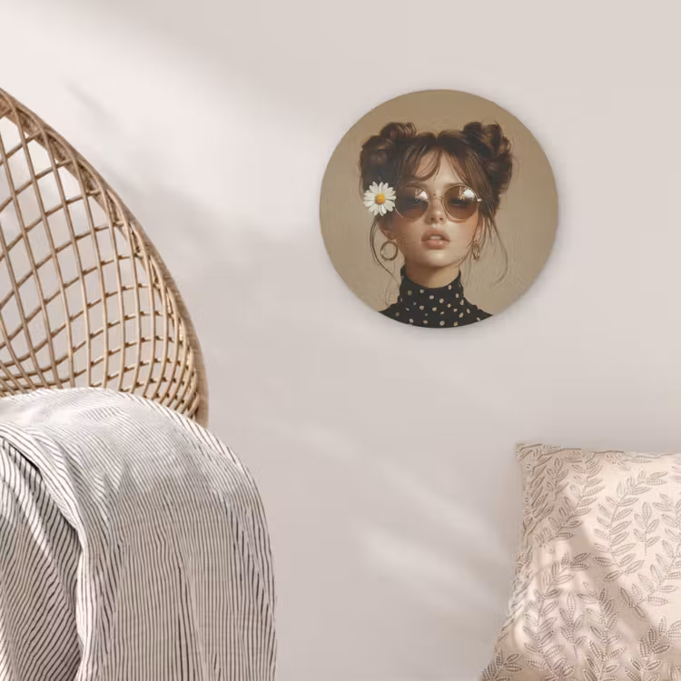 Vrouw - Beige - Bloem - Modern - Portret Akoestische PET Vilt - Rond klein -sfeer4