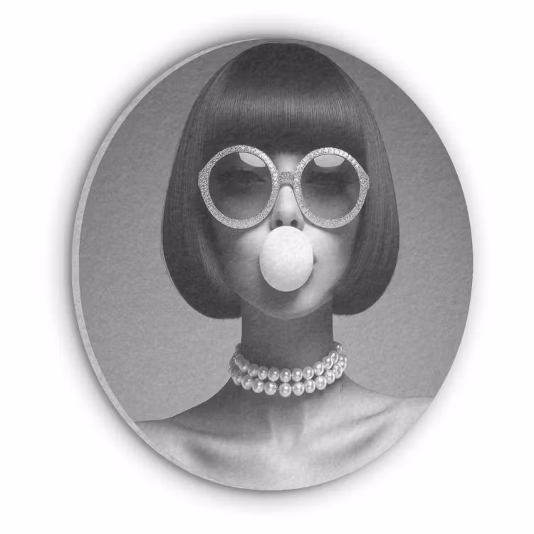 Vrouw - Zwart Wit - Ketting - Zonnebril Akoestische PET Vilt - Rond klein -3d