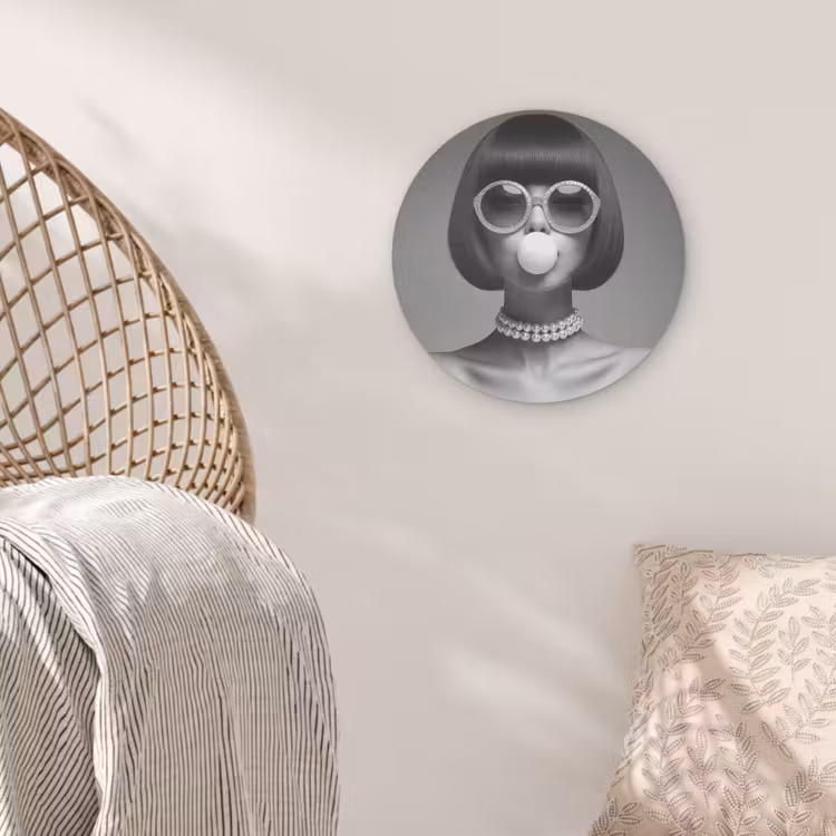 Vrouw - Zwart Wit - Ketting - Zonnebril Akoestische PET Vilt - Rond klein -sfeer4