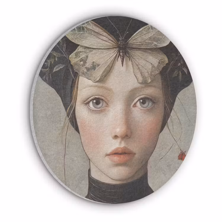 Woman - Butterfly - Art - Classic - Muted Akoestische PET Vilt - Rond klein -3d