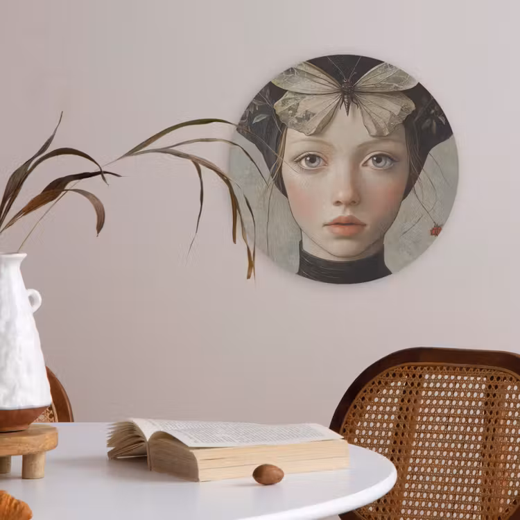 Woman - Butterfly - Art - Classic - Muted Akoestische PET Vilt - Rond klein -sfeer3