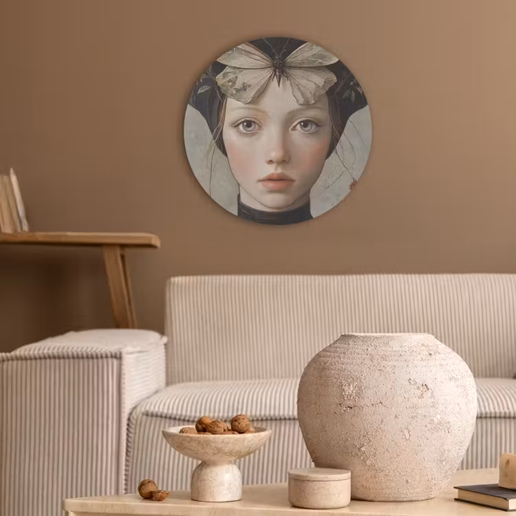 Woman - Butterfly - Art - Classic - Muted Akoestische PET Vilt - Rond klein -sfeer1