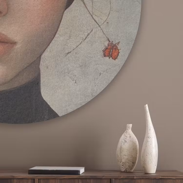Woman - Butterfly - Art - Classic - Muted Akoestische PET Vilt - Rond klein -sfeer5_closeup