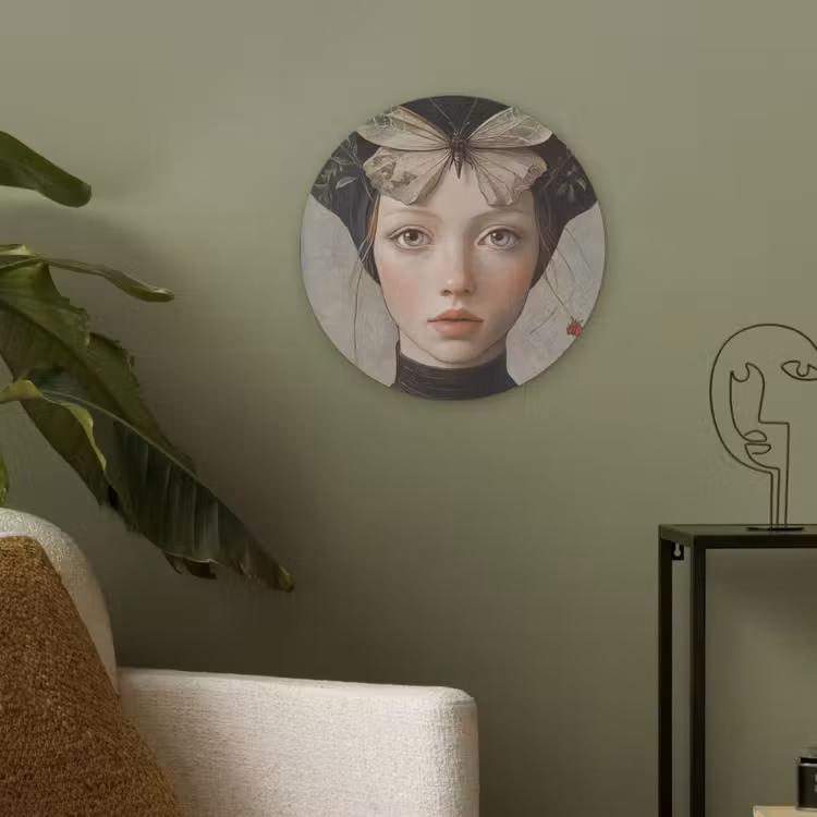 Woman - Butterfly - Art - Classic - Muted Akoestische PET Vilt - Rond klein -sfeer2