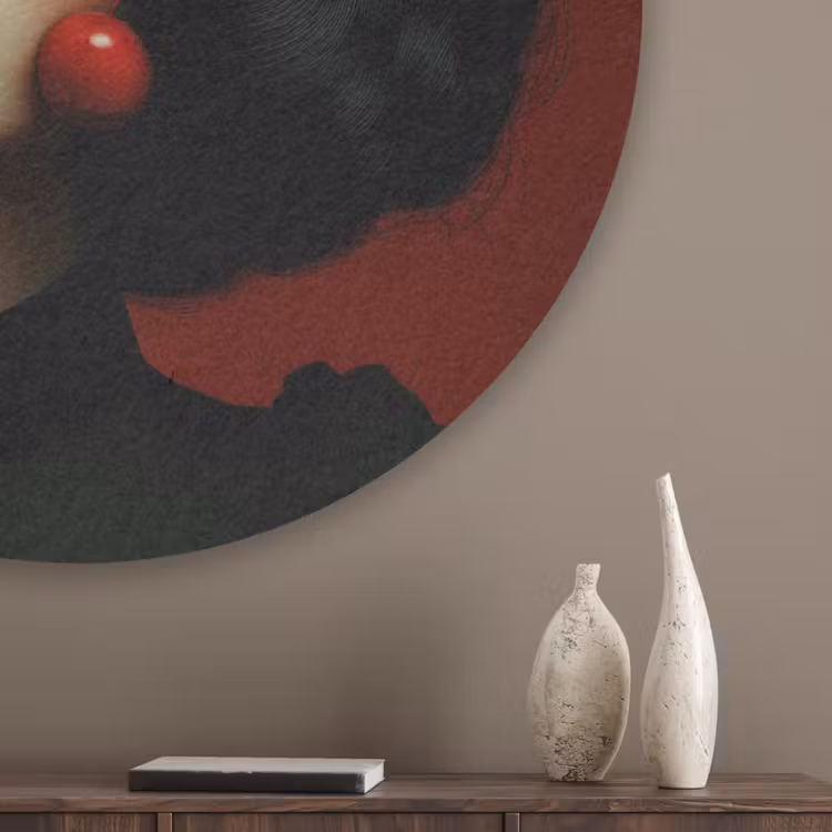 Vrouw - Kersen - Slagroom Akoestische PET Vilt - Rond klein -sfeer5_closeup
