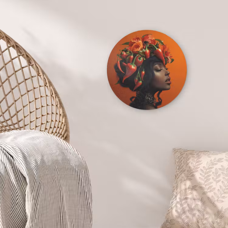 Vrouw - Chilipepers - Pepers - Bloemen Akoestische PET Vilt - Rond klein -sfeer4