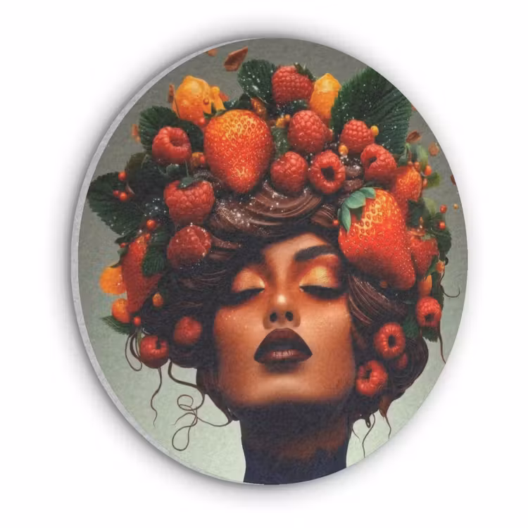Vrouw - Chocolade - Frambozen - Aardbeien - Koekjes Akoestische PET Vilt - Rond klein -3d