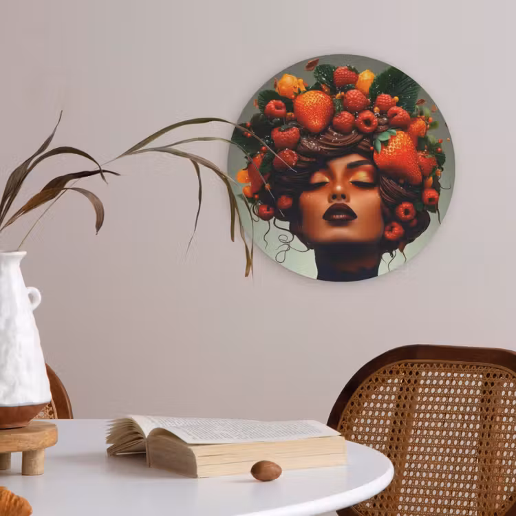 Vrouw - Chocolade - Frambozen - Aardbeien - Koekjes Akoestische PET Vilt - Rond klein -sfeer3