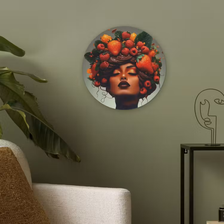 Vrouw - Chocolade - Frambozen - Aardbeien - Koekjes Akoestische PET Vilt - Rond klein -sfeer2